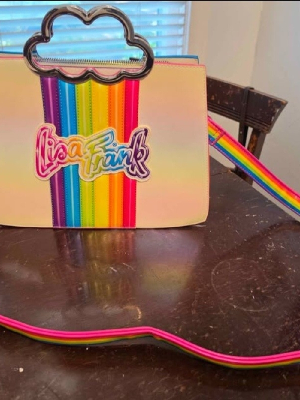 Lisa Frank Rainbow Stripe Crossbody Bag with Cloud Handle